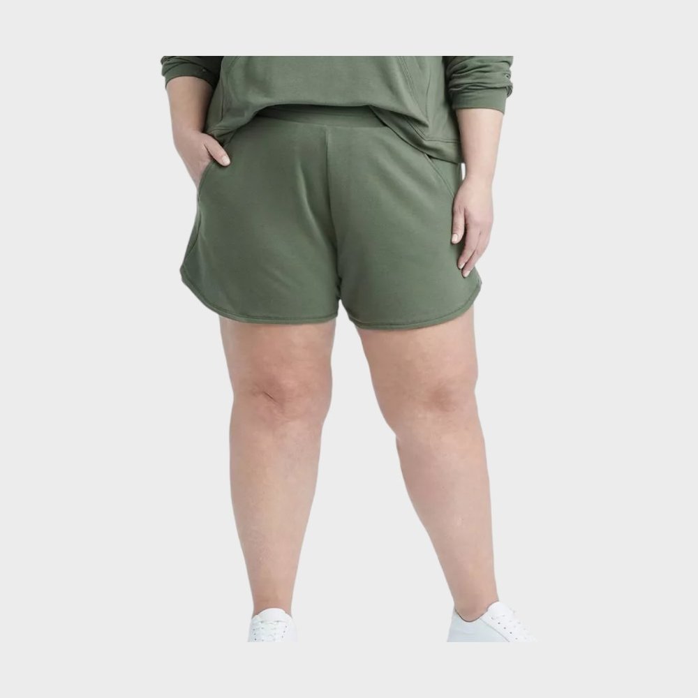 NWT All In Motion Plus Size Fern Green Mid Rise French Terry Shorts size 3X